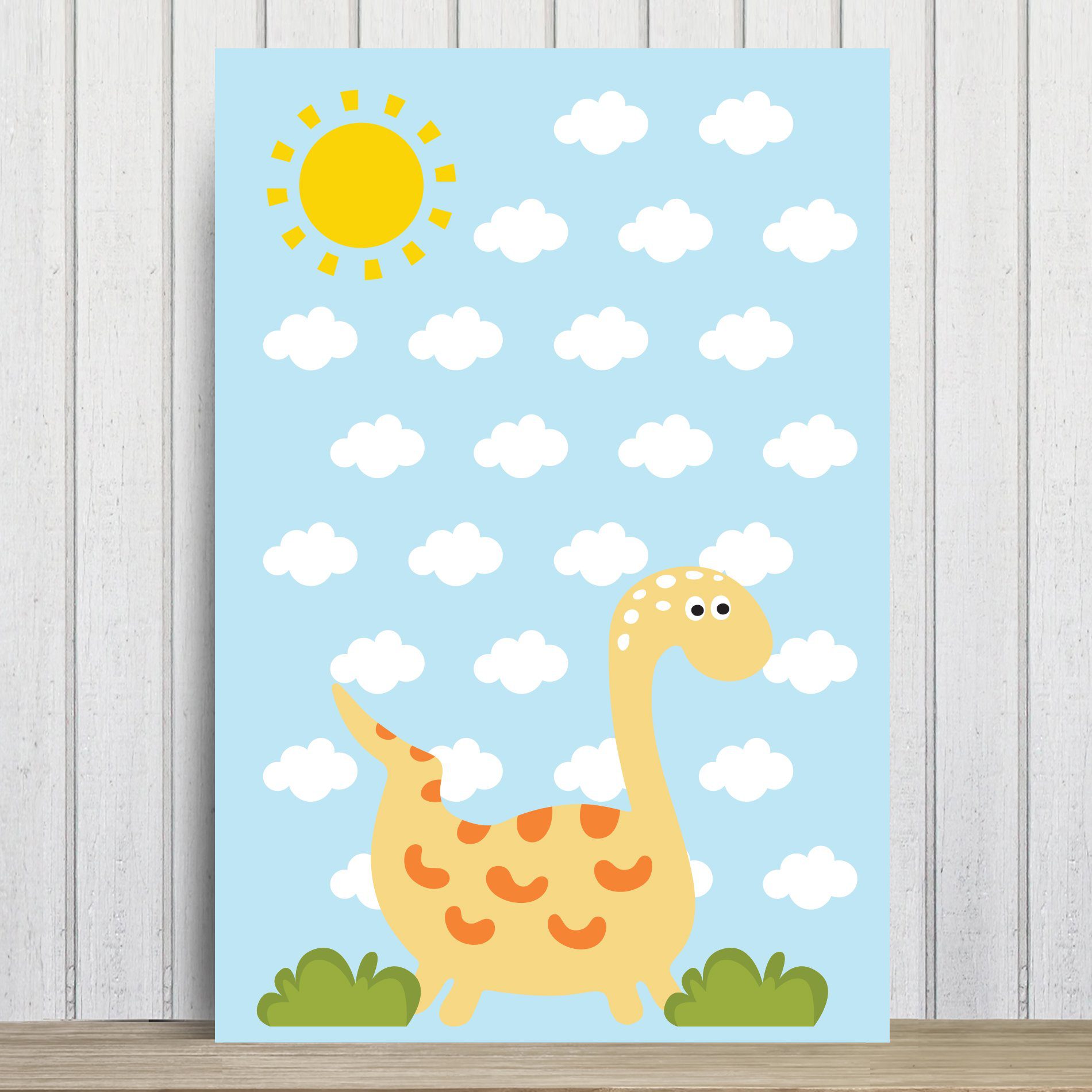 Placa Decorativa Infantil Dinossauro Baby 2 Amarelo 30x40cm
