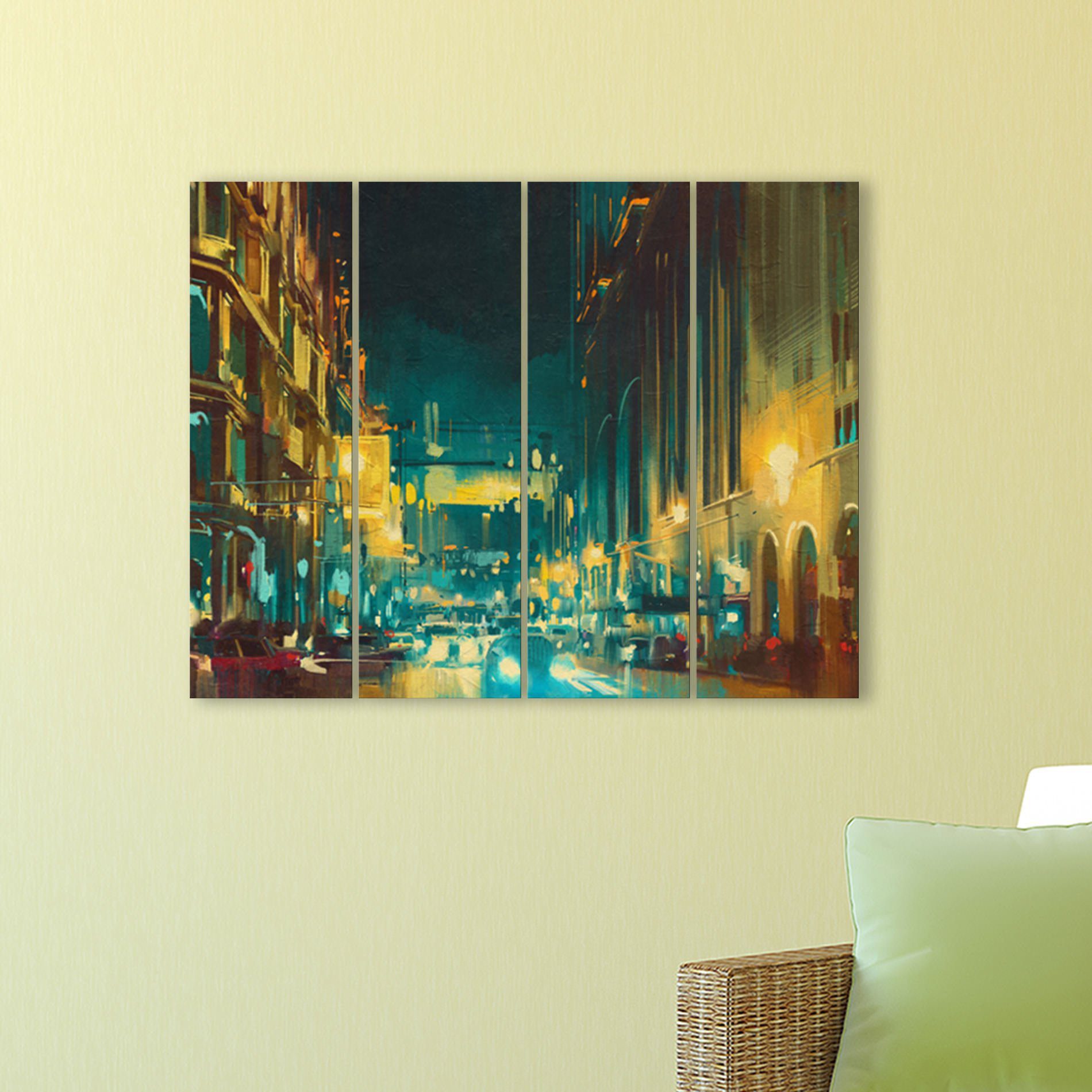 Placa Painel Decorativa em MDF Foto Cidade Noite Abstrato