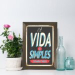 Quadro Decorativo com Moldura Marrom A Vida é Simples 33x43cm