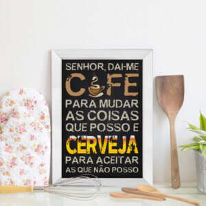 Quadro Decorativo Cozinha Café e Cerveja 22x32cm Moldura Branca