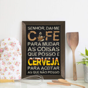 Quadro Decorativo Cozinha Café e Cerveja 22x32cm Moldura Preta