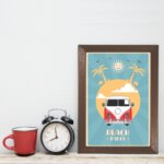 Quadro Vintage Kombi Verão 22x32cm Moldura Marrom