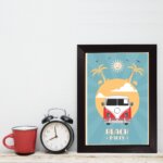 Quadro Vintage Kombi Verão 33x43cm Moldura Preta