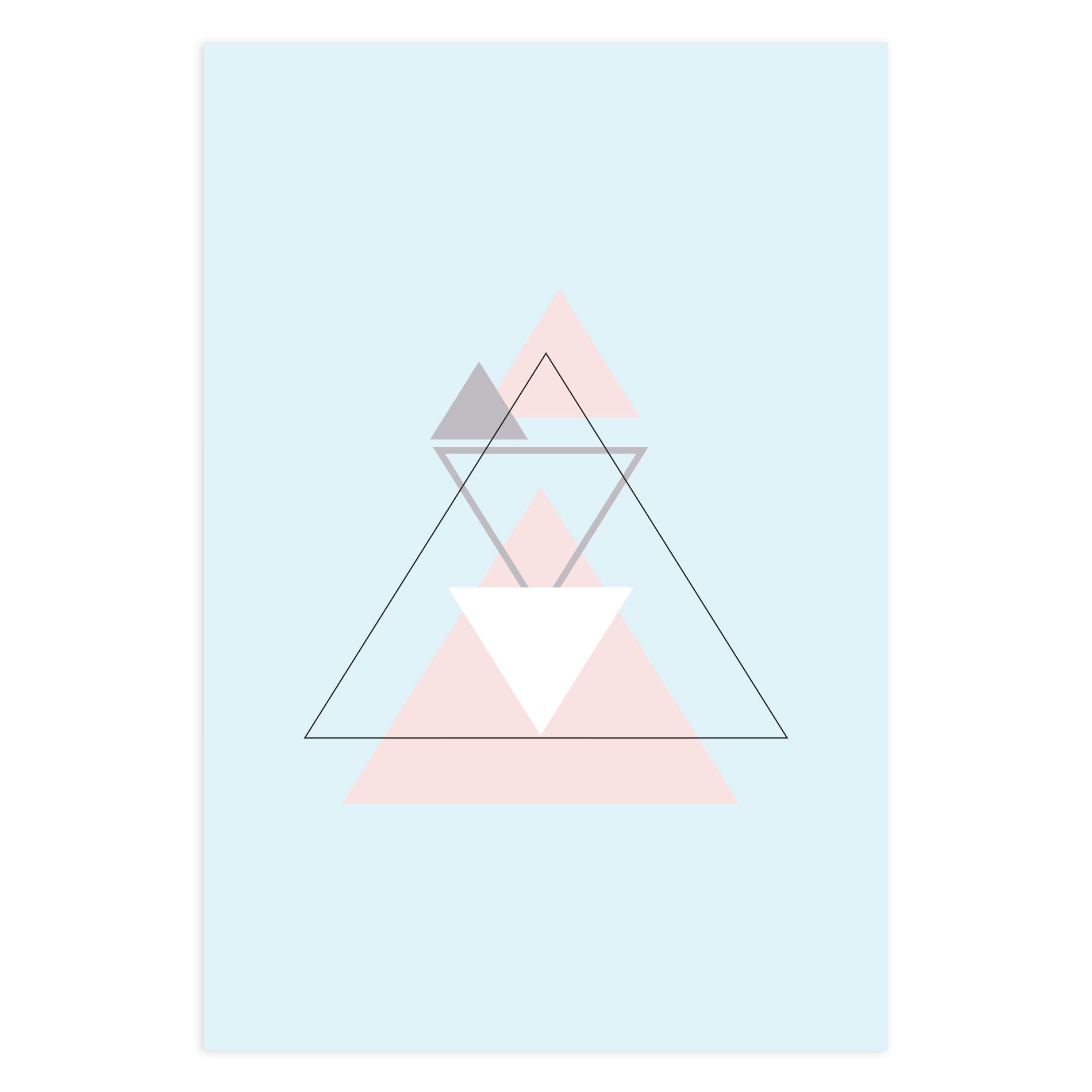 Placa Decoração Minimalista Triângulos Cinza e Rosa 30x40cm