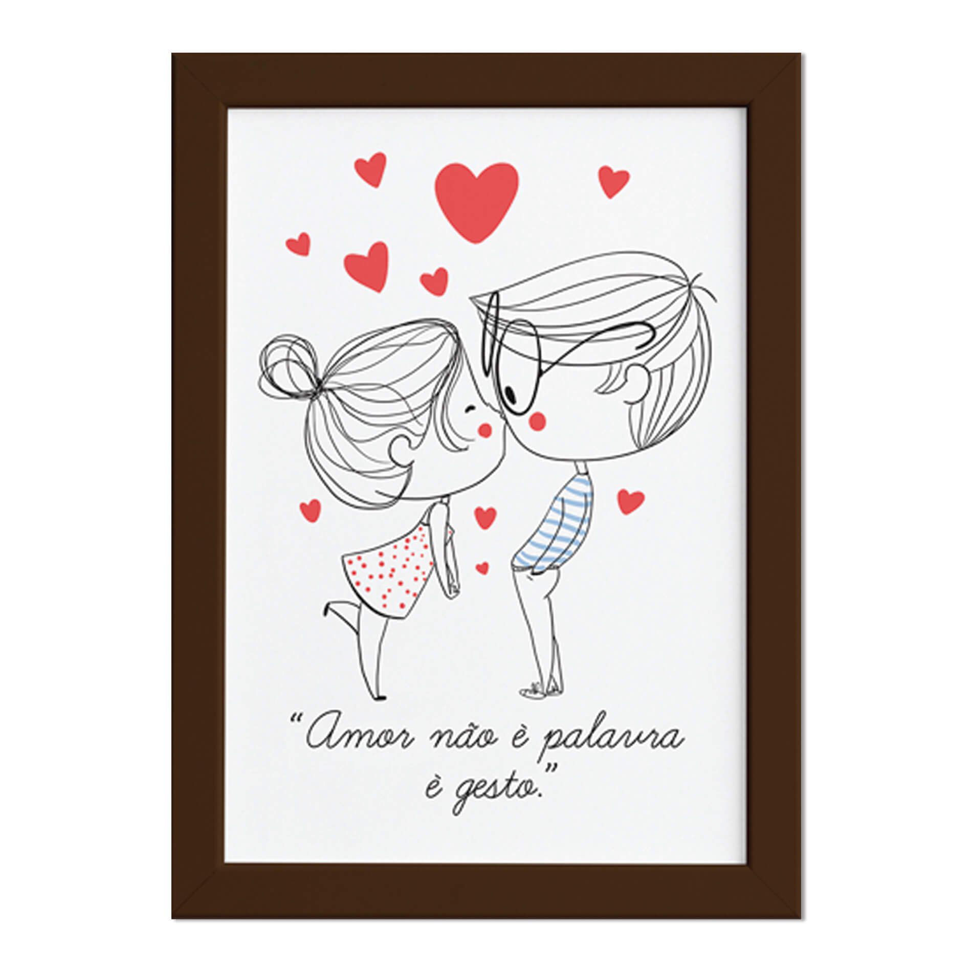 Quadro para Quarto Frase Amor Gesto Moldura Marrom