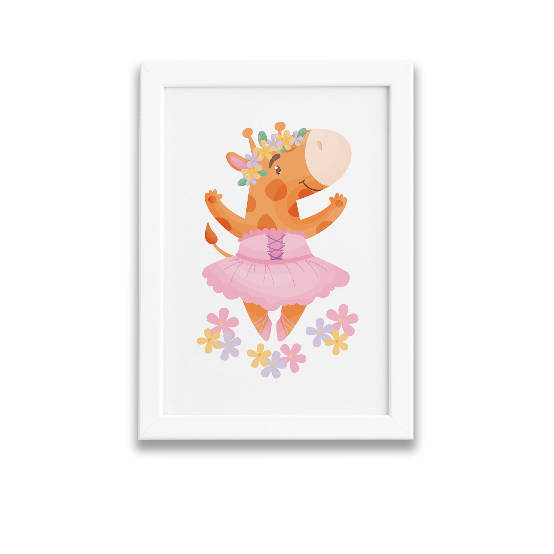 Quadro Bailarina Girafa para Menina Moldura Branca 22x32cm