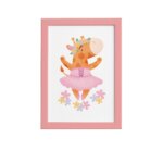 Quadro Bailarina Girafa para Menina Moldura Rosa 22x32cm