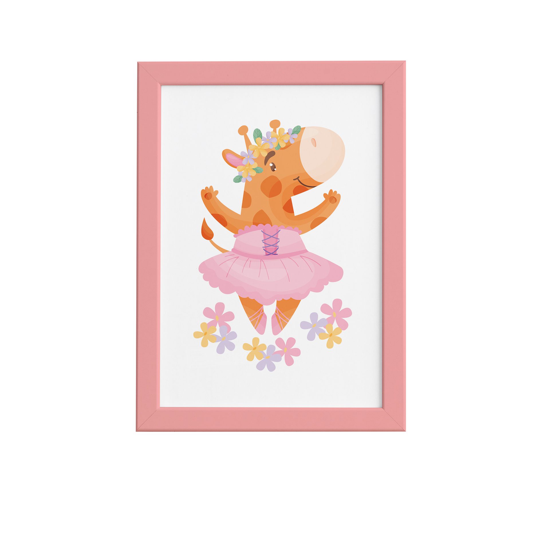 Quadro Bailarina Girafa para Menina Moldura Rosa 22x32cm