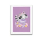 Quadro Bailarina Guaxinim para Menina Moldura Branca 22x32cm