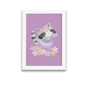 Quadro Bailarina Guaxinim para Menina Moldura Branca 22x32cm
