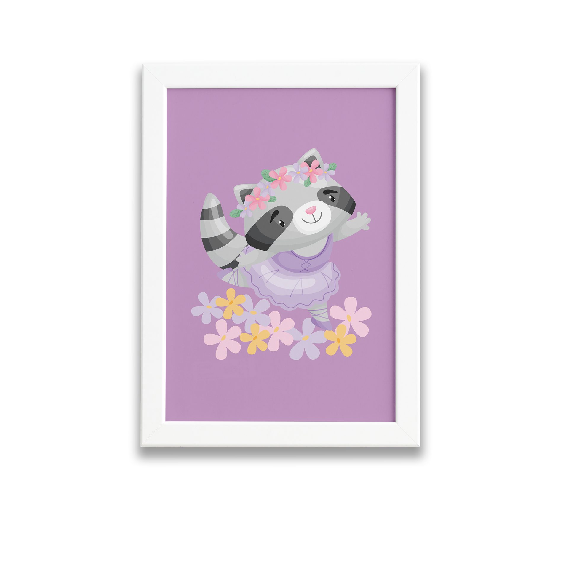 Quadro Bailarina Guaxinim para Menina Moldura Branca 22x32cm