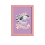 Quadro Bailarina Guaxinim para Menina Moldura Rosa 22x32cm
