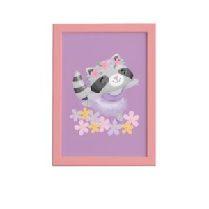Quadro Bailarina Guaxinim para Menina Moldura Rosa 22x32cm