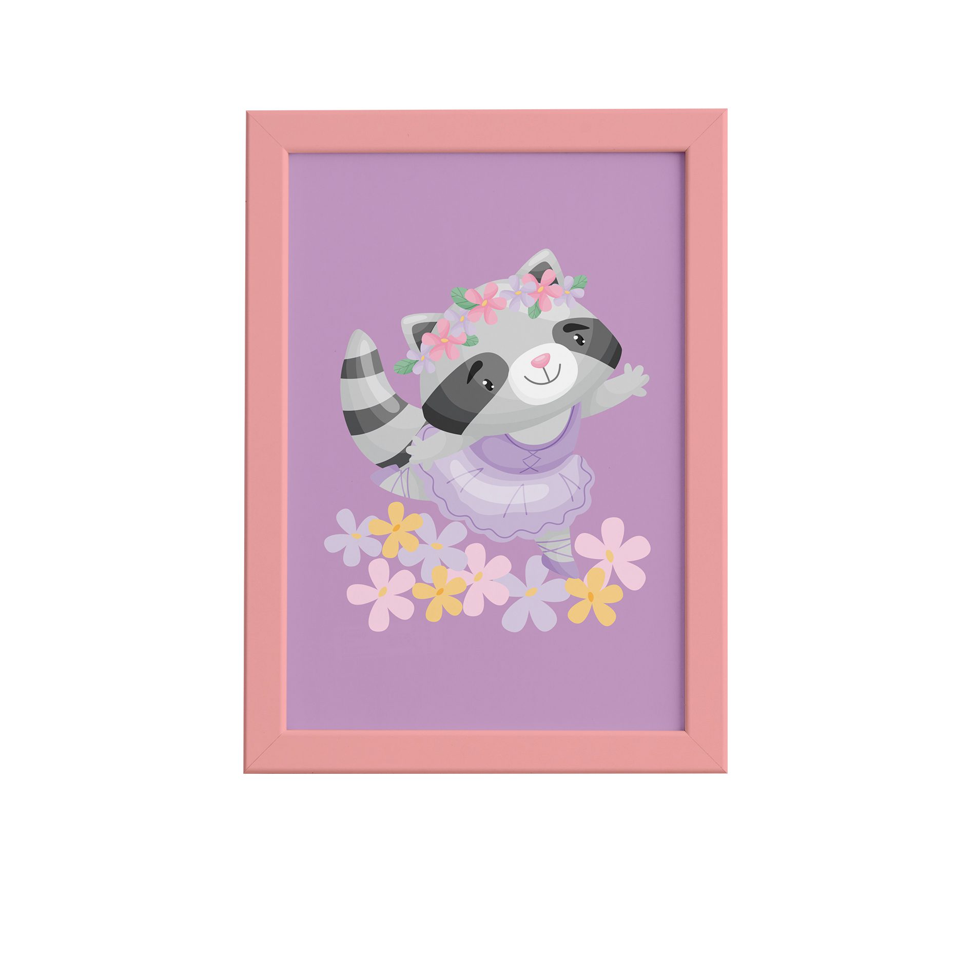 Quadro Bailarina Guaxinim para Menina Moldura Rosa 22x32cm