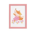 Quadro Bailarina Raposa para Menina Moldura Rosa 22x32cm