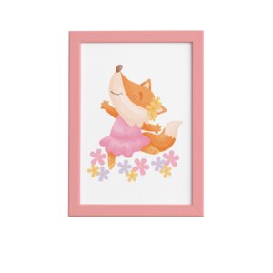 Quadro Bailarina Raposa para Menina Moldura Rosa 22x32cm
