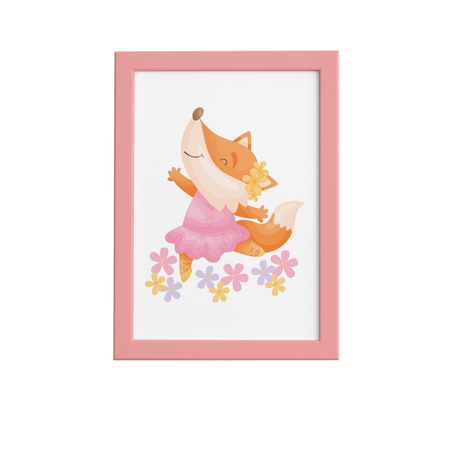 Quadro Bailarina Raposa para Menina Moldura Rosa 22x32cm