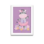 Quadro Bailarina Zebra para Menina Moldura Branca 22x32cm
