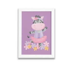 Quadro Bailarina Zebra para Menina Moldura Branca 22x32cm