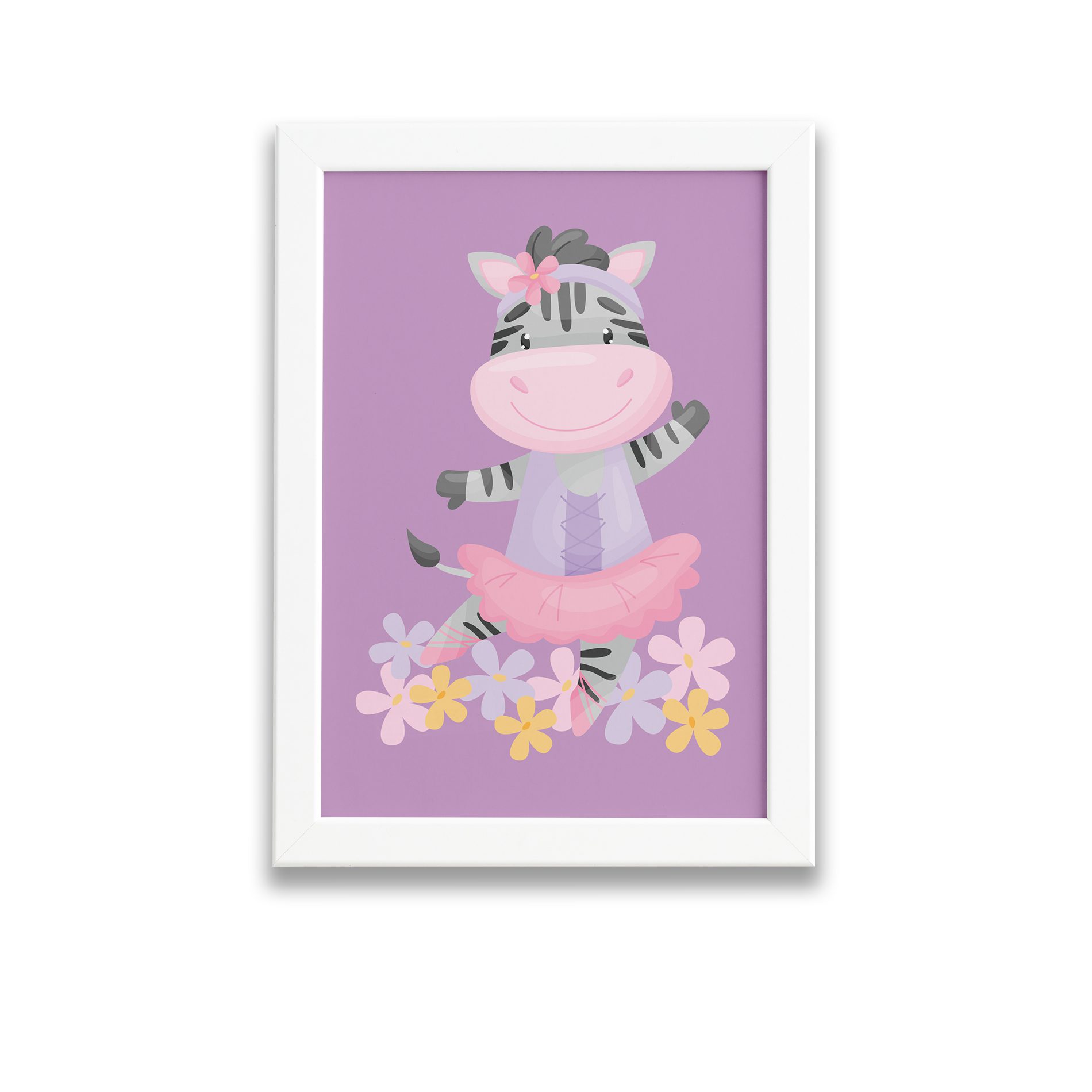 Quadro Bailarina Zebra para Menina Moldura Branca 22x32cm
