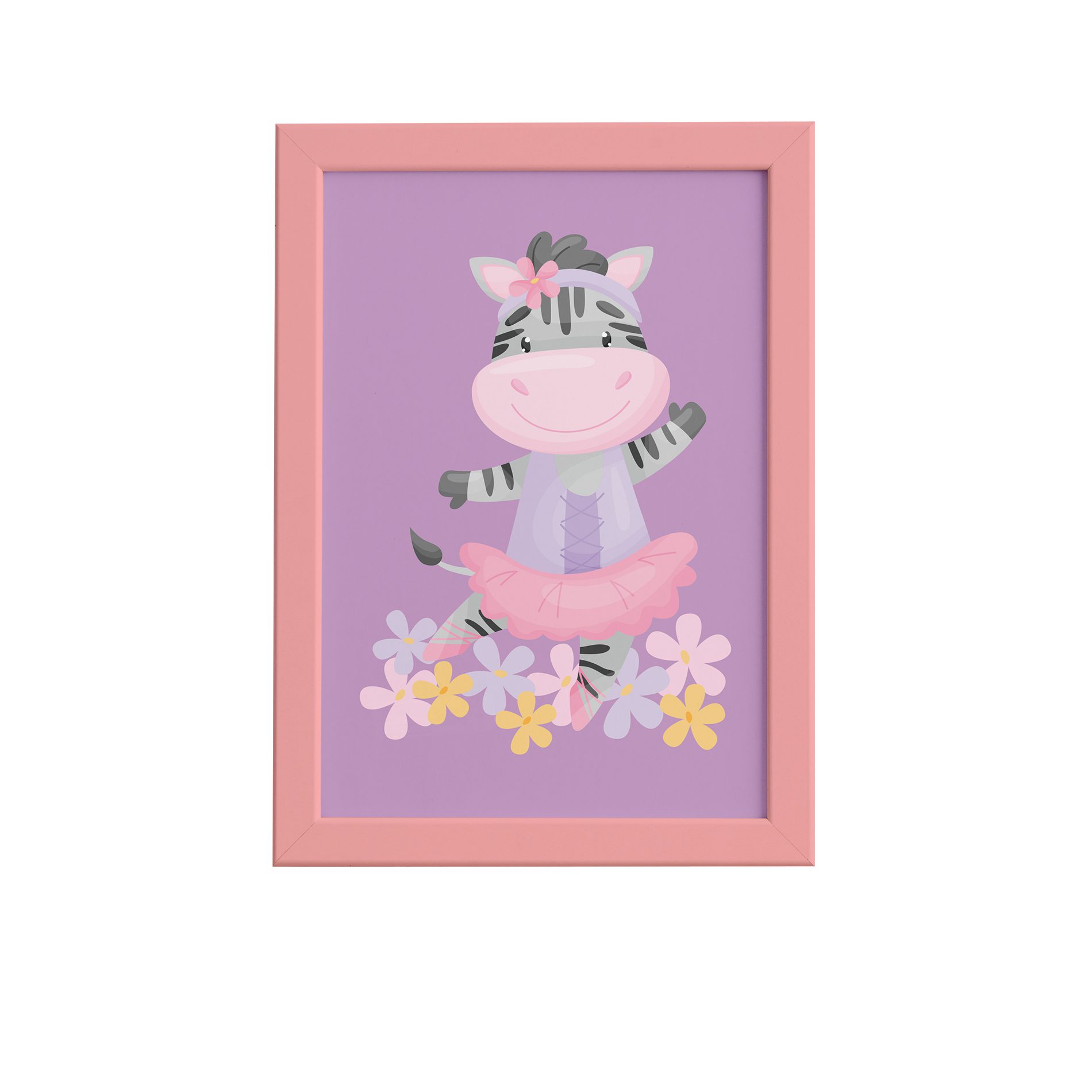 Quadro Bailarina Zebra para Menina Moldura Rosa 22x32cm