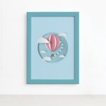 Quadro Balão Praia Infantil Moldura Azul 22x32cm