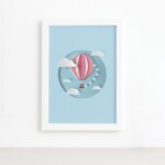 Quadro Balão Praia Infantil Moldura Branca 22x32cm