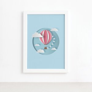 Quadro Balão Praia Infantil Moldura Branca 22x32cm,Quadro Balão Praia Infantil Moldura Branca 22x32cm