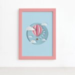 Quadro Balão Praia Infantil Moldura Rosa 22x32cm