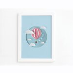 Quadro Balão Praia Infantil Moldura Branca 33x43cm