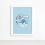 Quadro Baleia Praia Infantil Moldura Branca 33x43cm