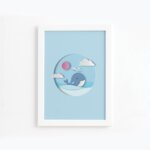 Quadro Baleia Praia Infantil Moldura Branca 22x32cm