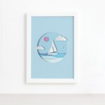 Quadro Barco Praia Infantil Moldura Branca 22x32cm