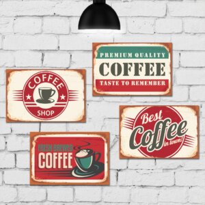 Placa Decorativa MDF Vintage Cozinha Café Kit 4un