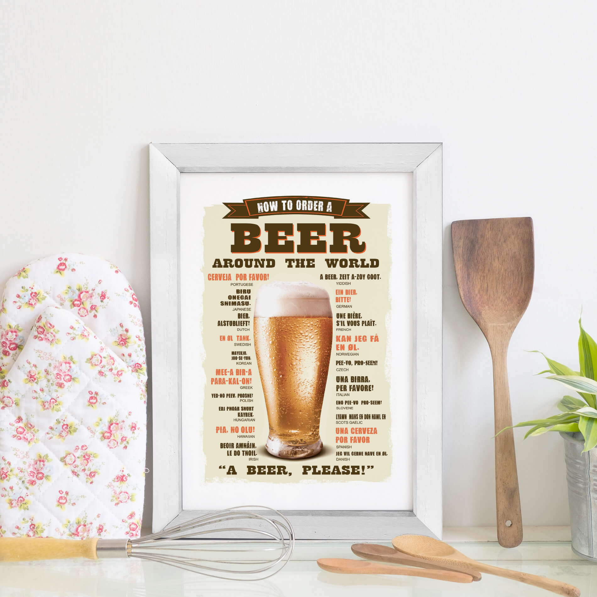 Quadro Decorativo Frase Pedir Cerveja 22x32cm Moldura Branca