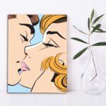 Placa Decorativa Vintage Romântica Beijo Casal Azul 30x40cm