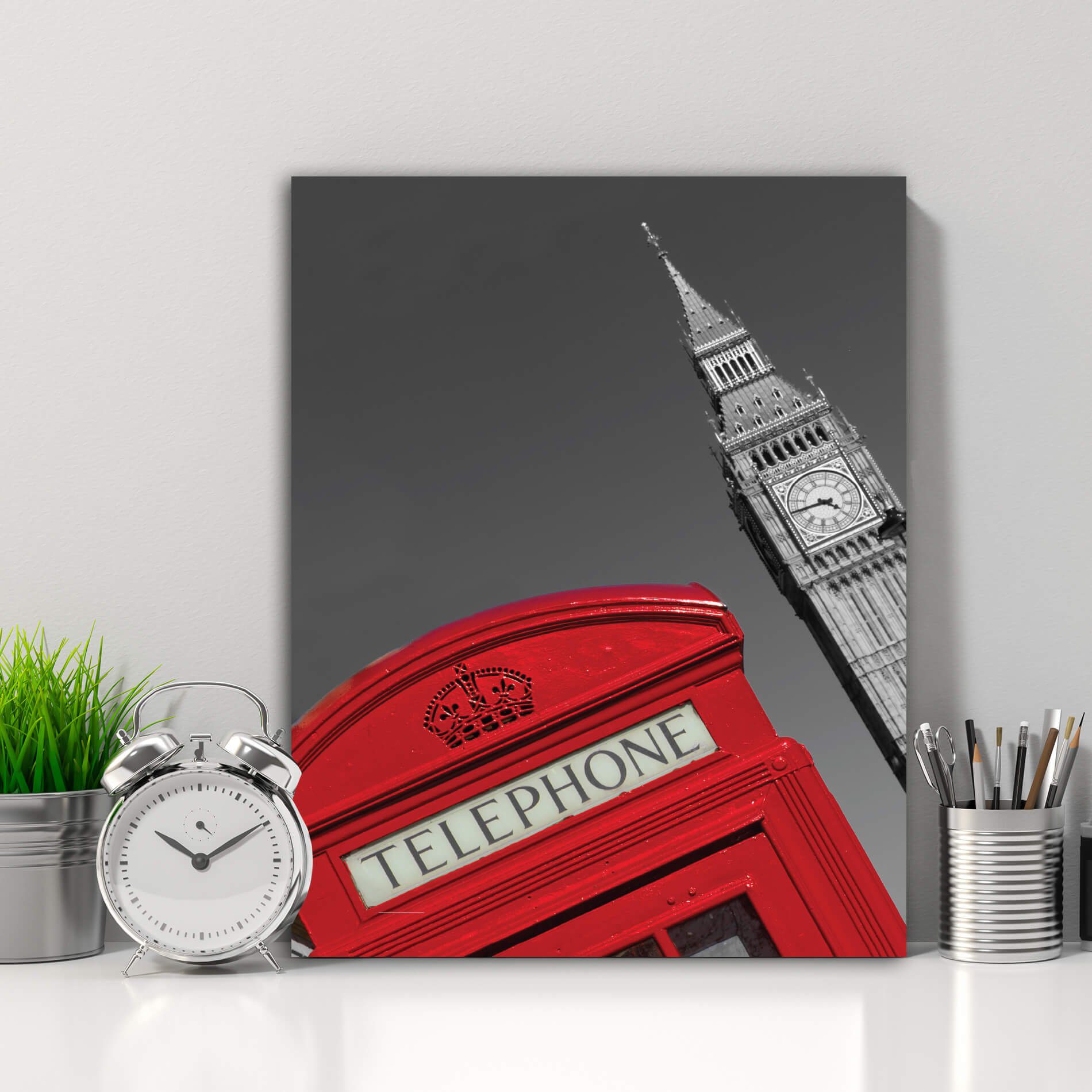 Placa Decorativa MDF Foto Londres Big Ben Telephone 30x40