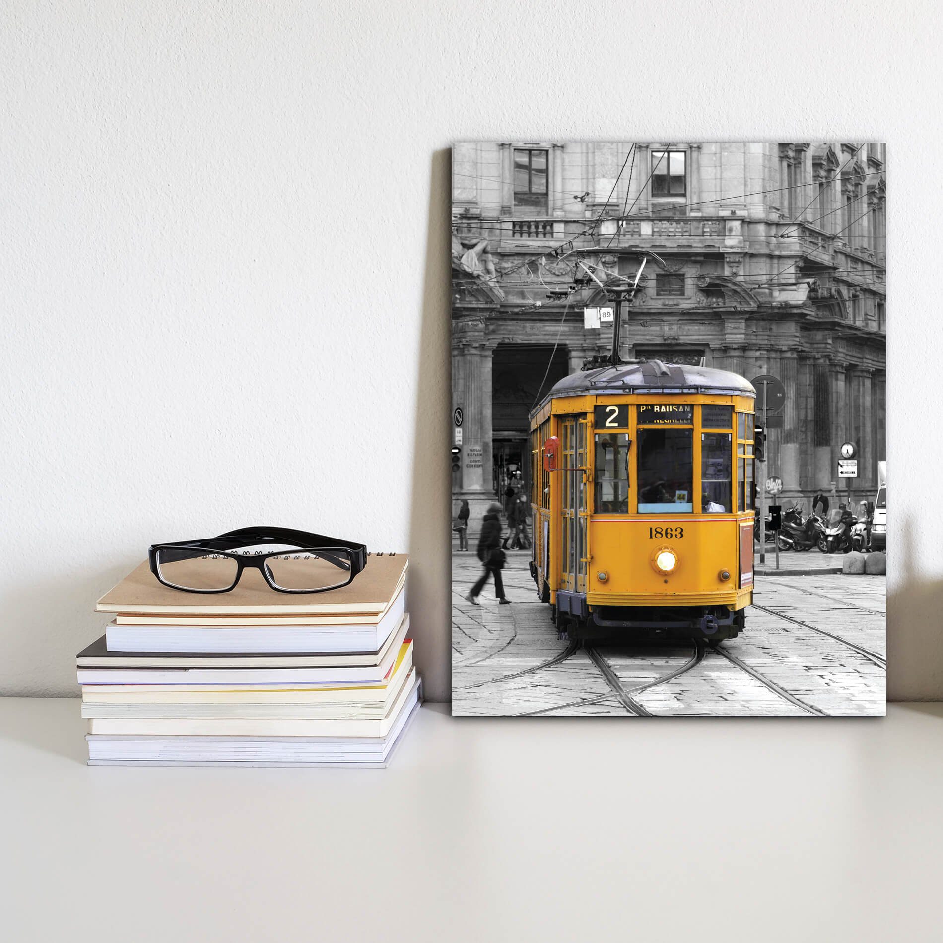 Placa Decorativa Itália Bonde Detalhe Amarelo