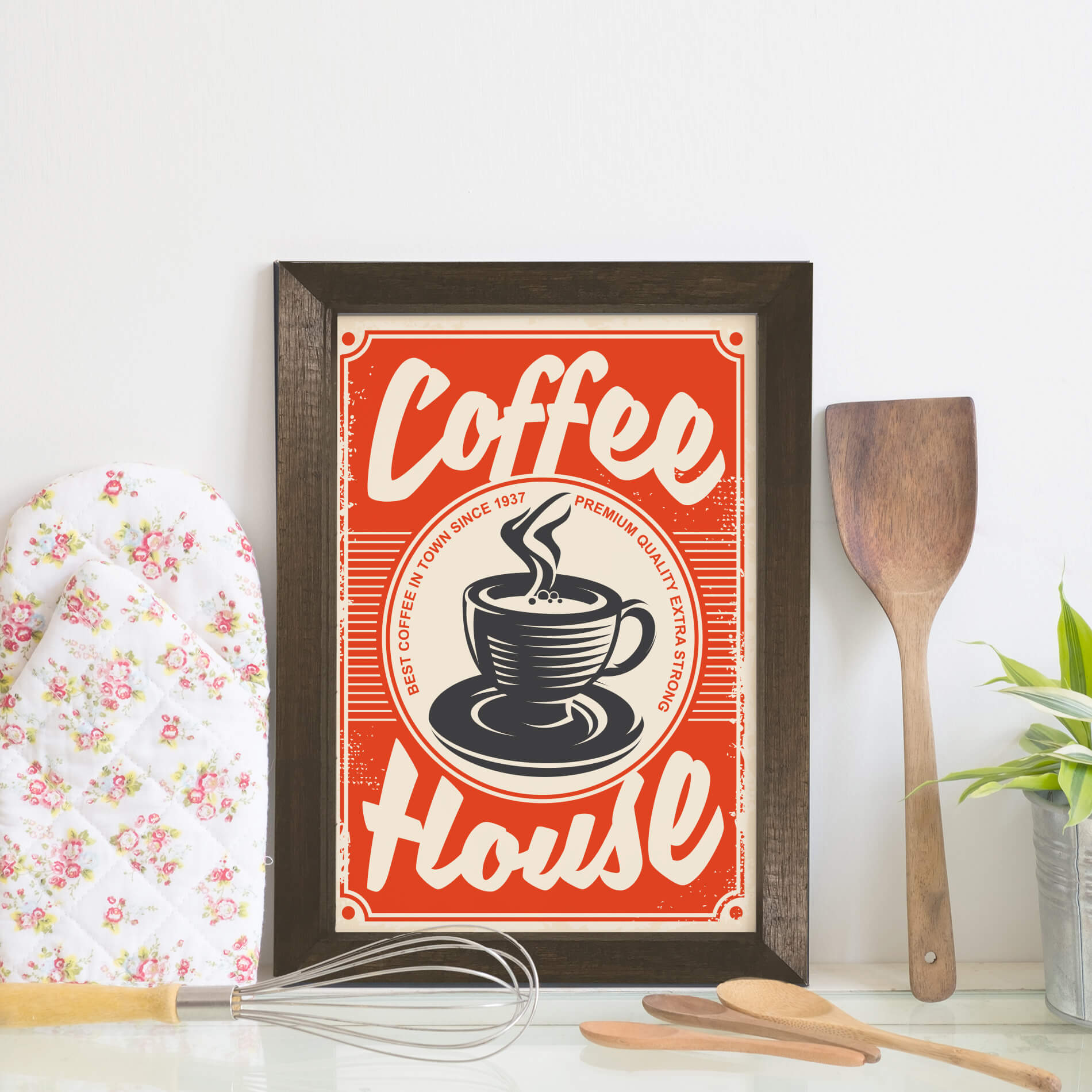 Quadro Decorativo Café Vintage 22x32cm Moldura Marrom