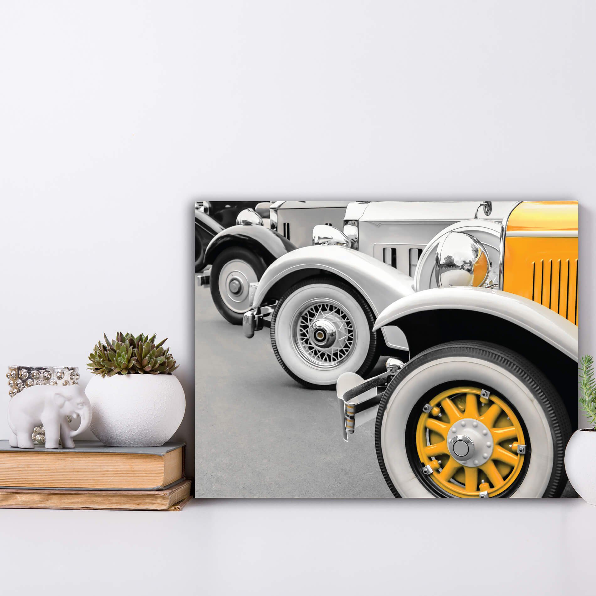 Placa Decorativa MDF Cidades Carro Antigo Amarelo