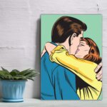 Placa Decorativa Vintage Romântica Beijo Casal Verde 30x40