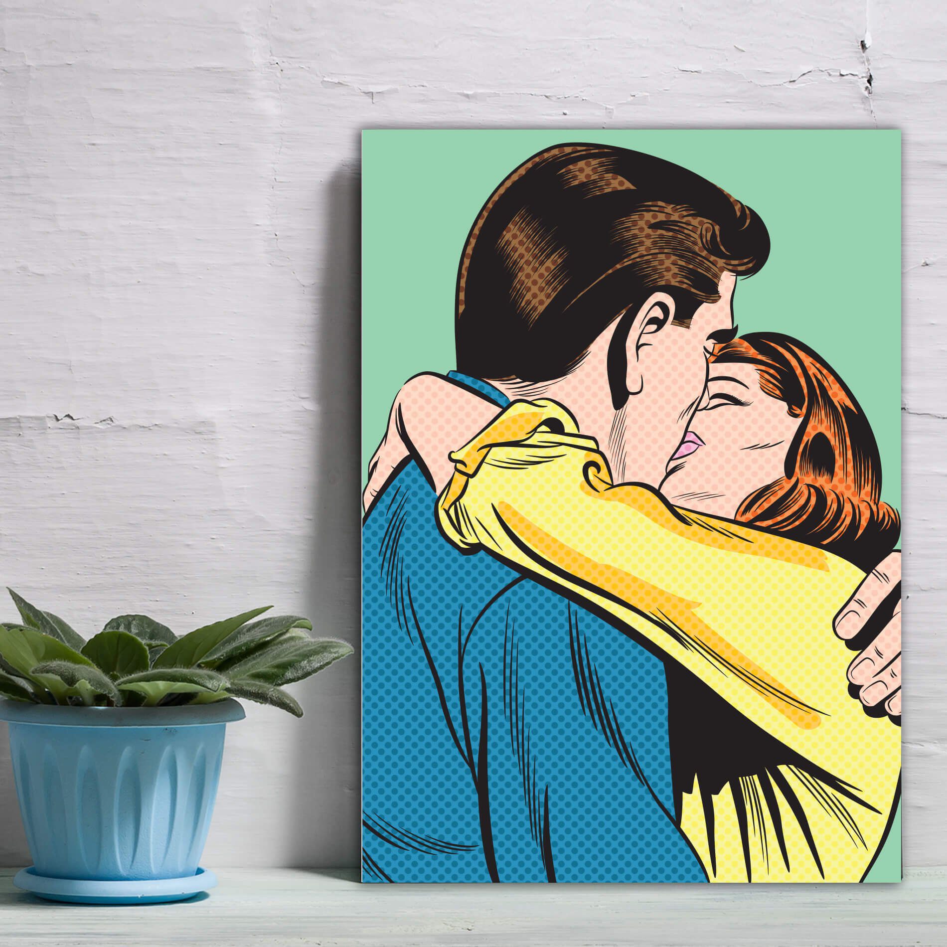 Placa Decorativa Vintage Romântica Beijo Casal Verde