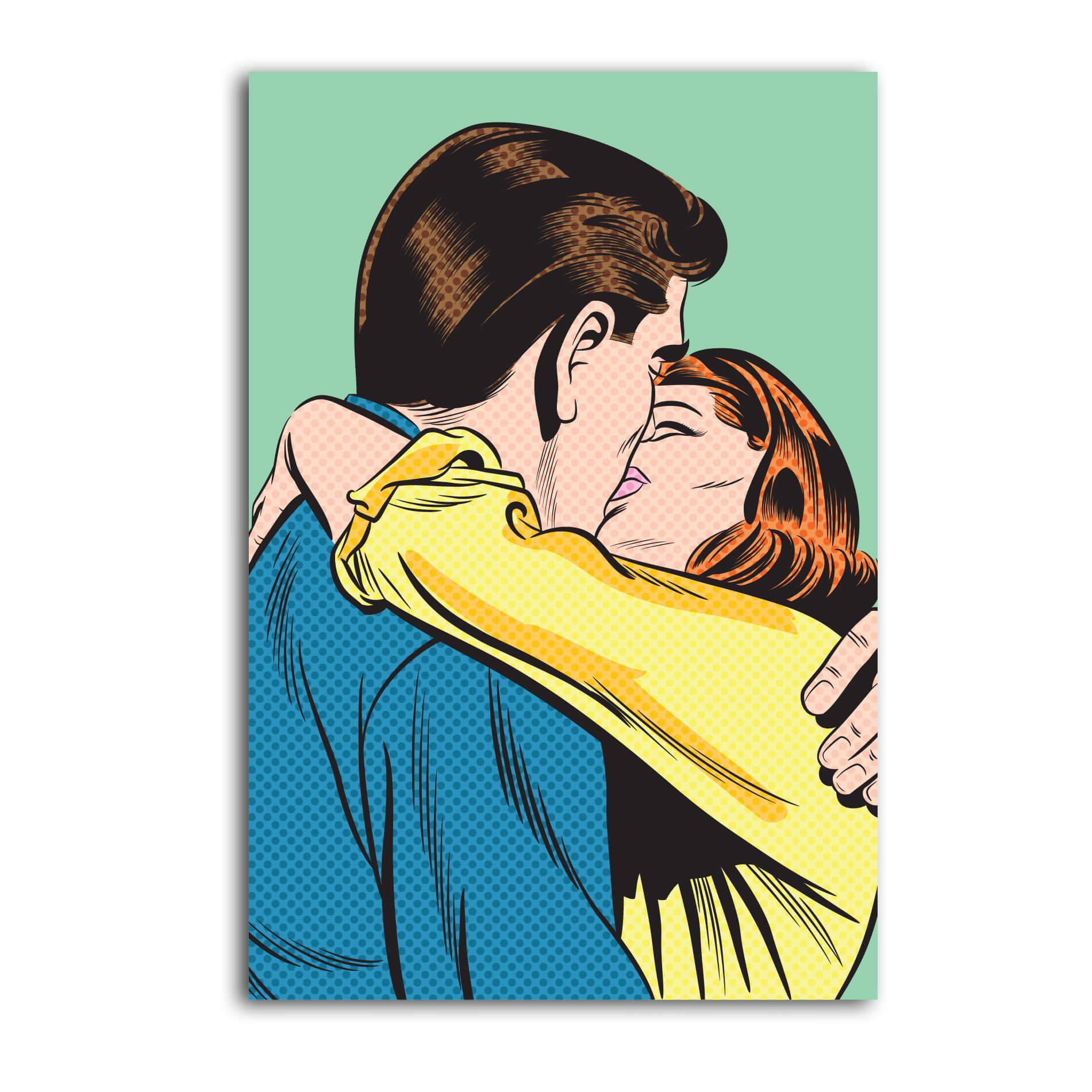 Placa Decorativa Vintage Romântica Beijo Casal Verde