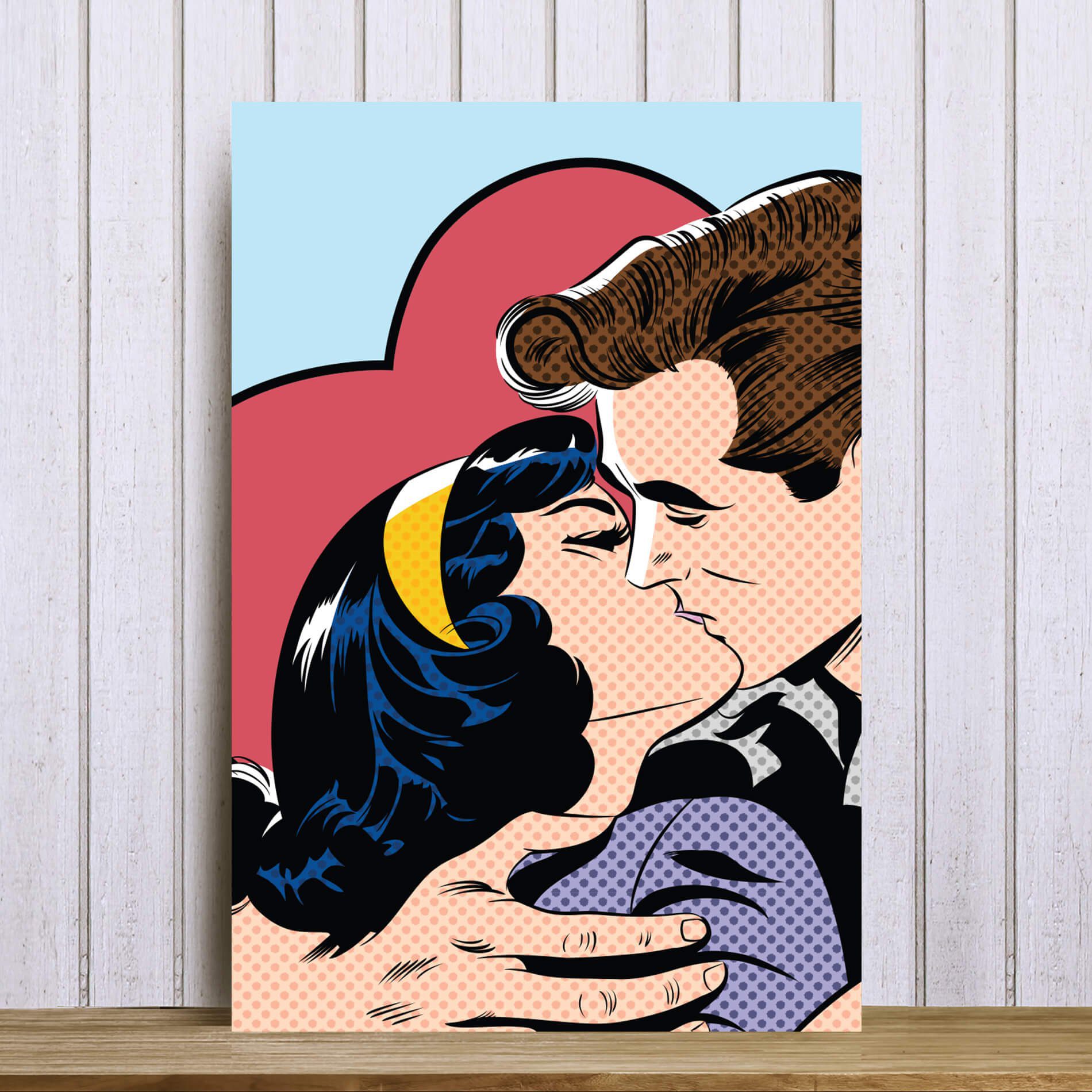 Placa Decorativa Vintage Romântica Beijo Casal Coração