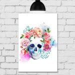 Placa Decorativa MDF Caveira Aquarela