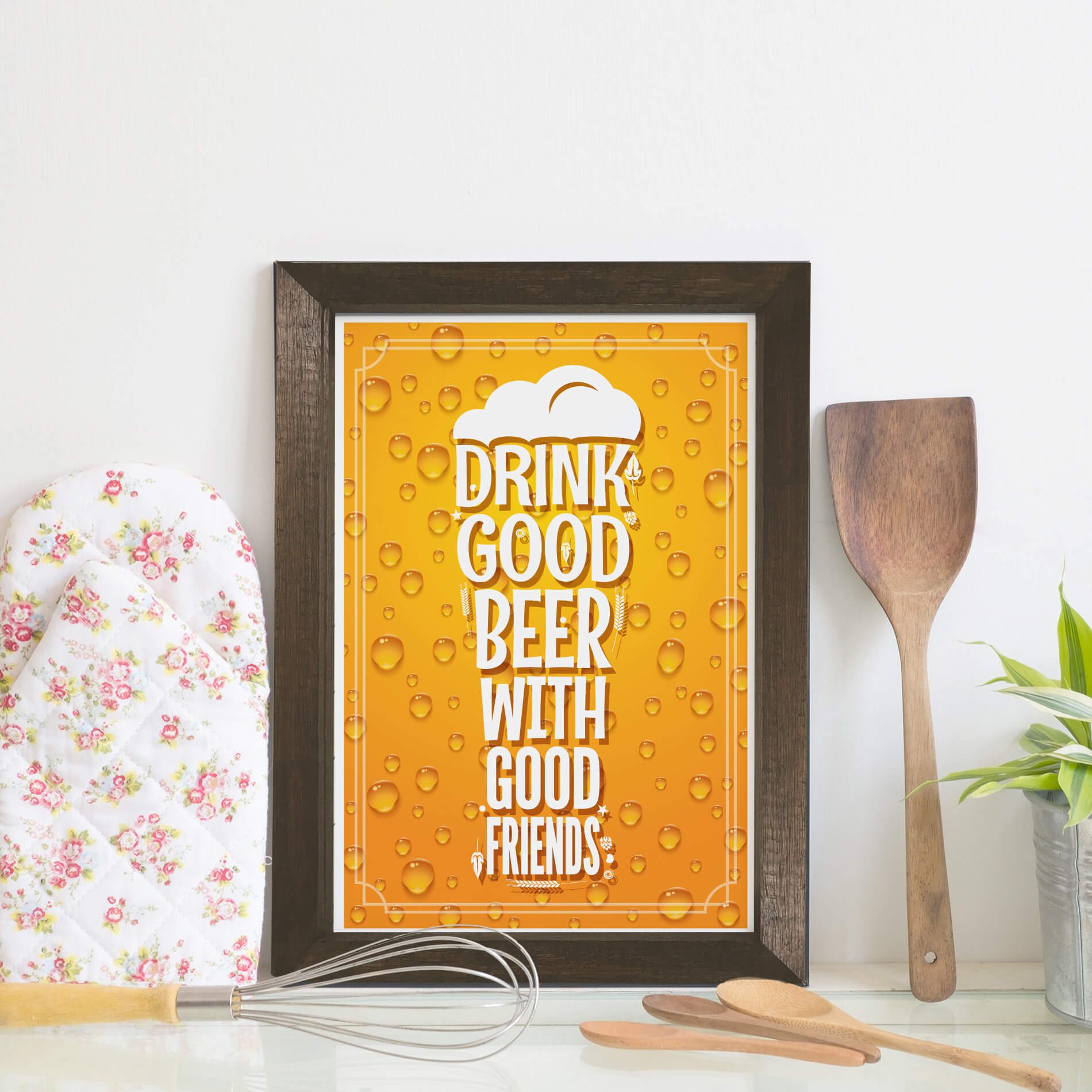 Quadro Decorativo Frase Cerveja e Amigos Moldura Preta