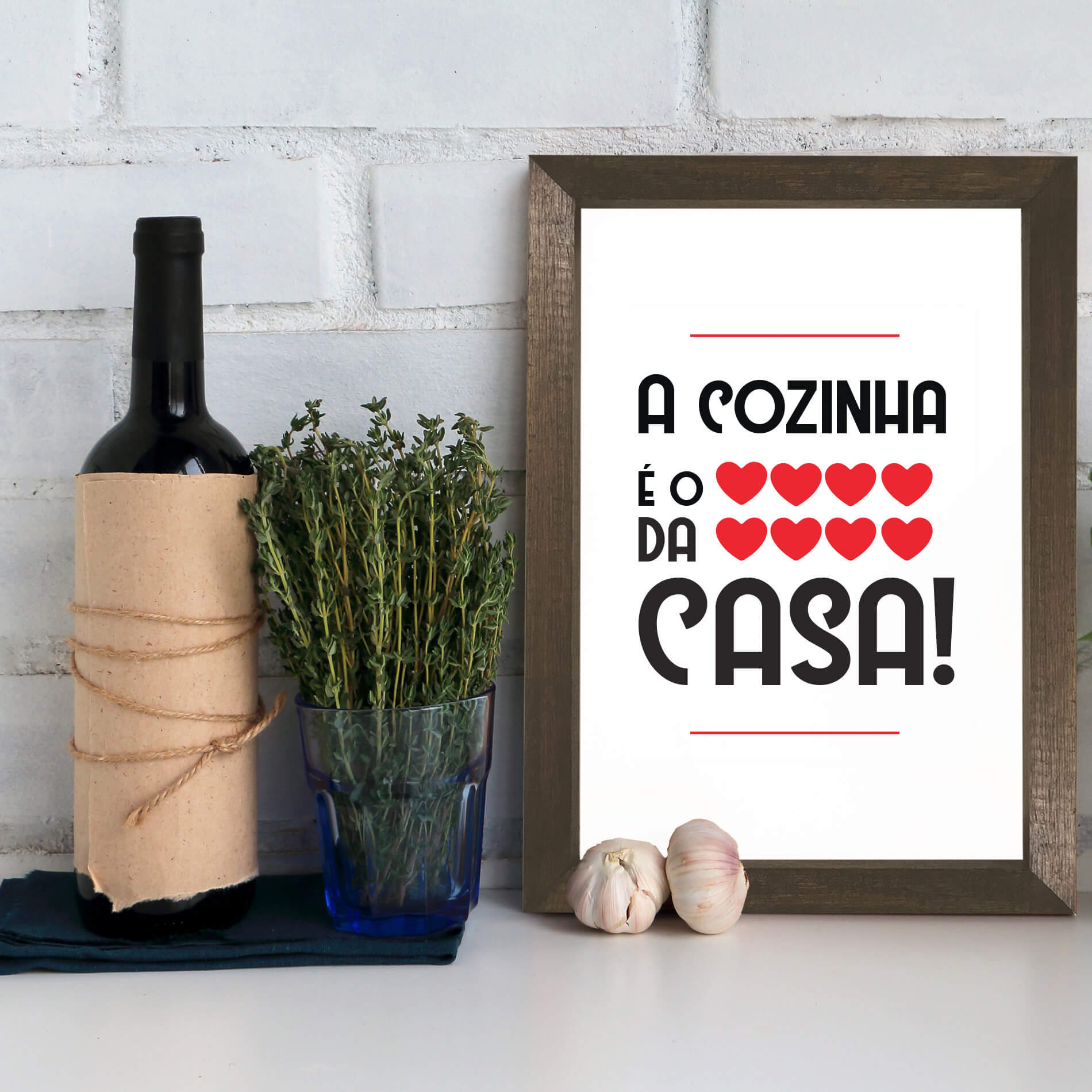 Quadro Cozinha Coração da Casa 22x32cm Moldura Marrom