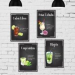 Placa Decorativa MDF Cozinha Receitas Drinks Kit 4un 30x40cm
