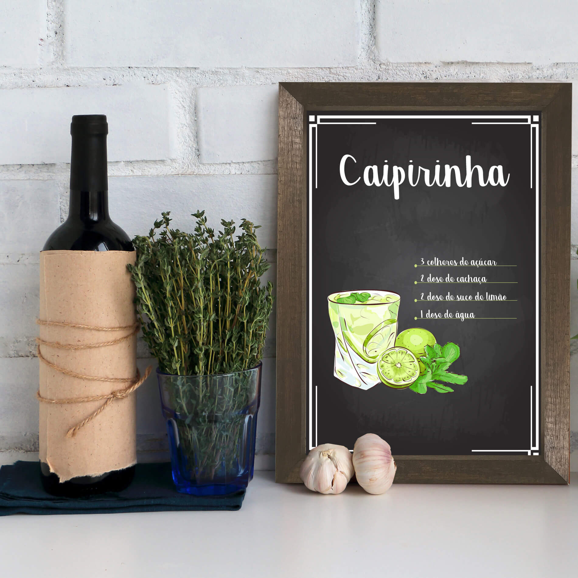 Quadro Decorativo Caipirinha Bebida 22x32 Moldura Marrom