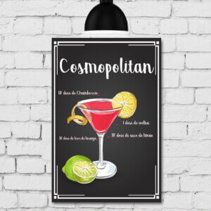 Placa Decorativa MDF Receitas de Drink Cosmopolitan